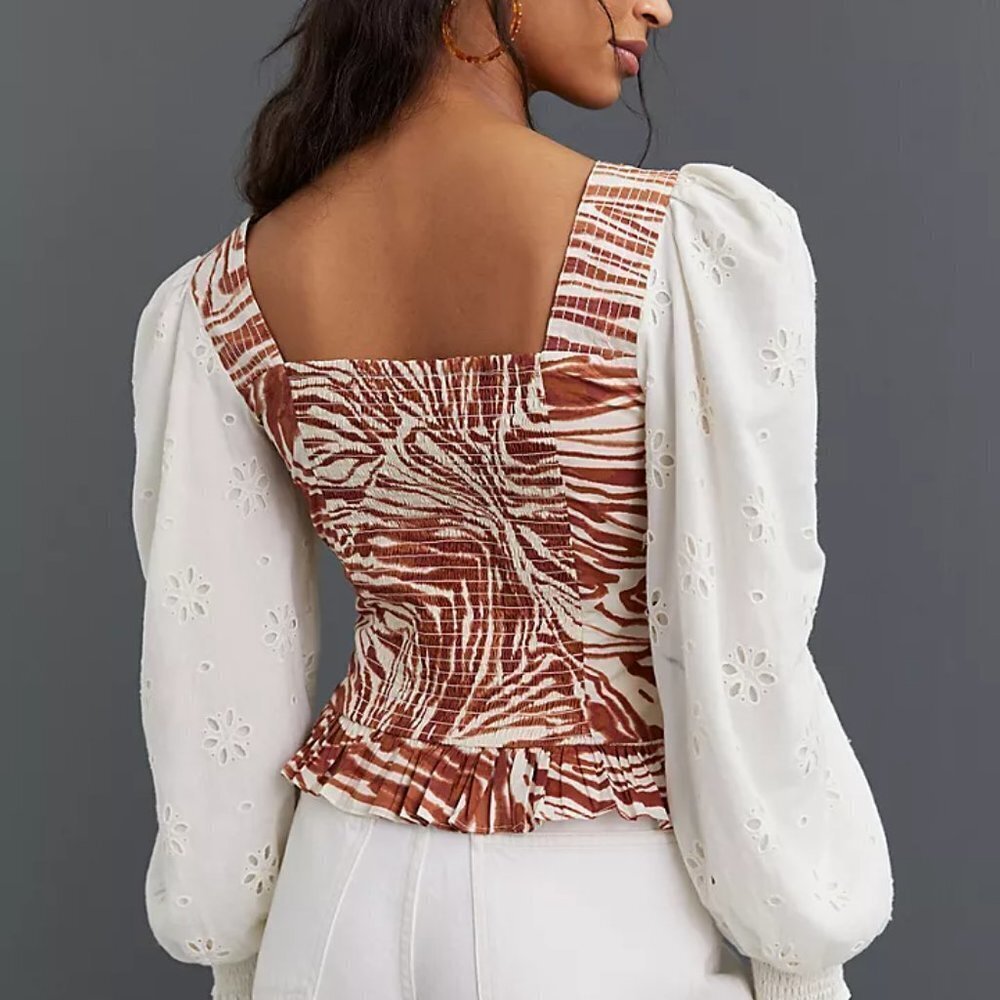 Anthropologie Love the Label eyelet smock puff sleeve top - Picture 4 of 16